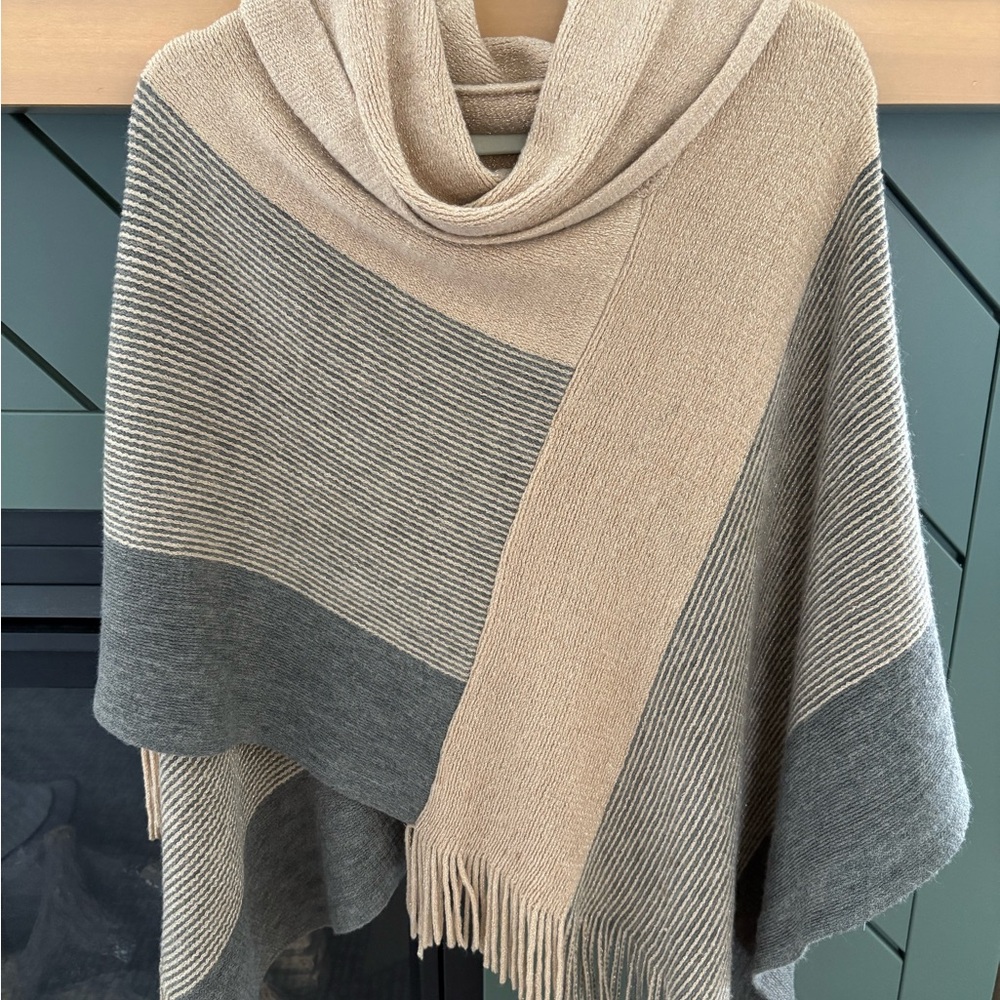 Chico's Beige and Gold Knit Poncho with Gold Shimmer